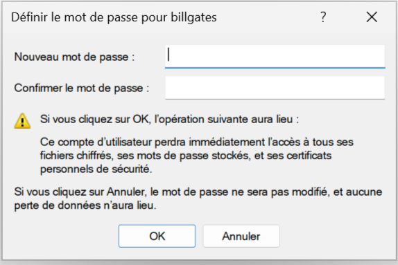 Reinitialisation mot de passe utilisateur